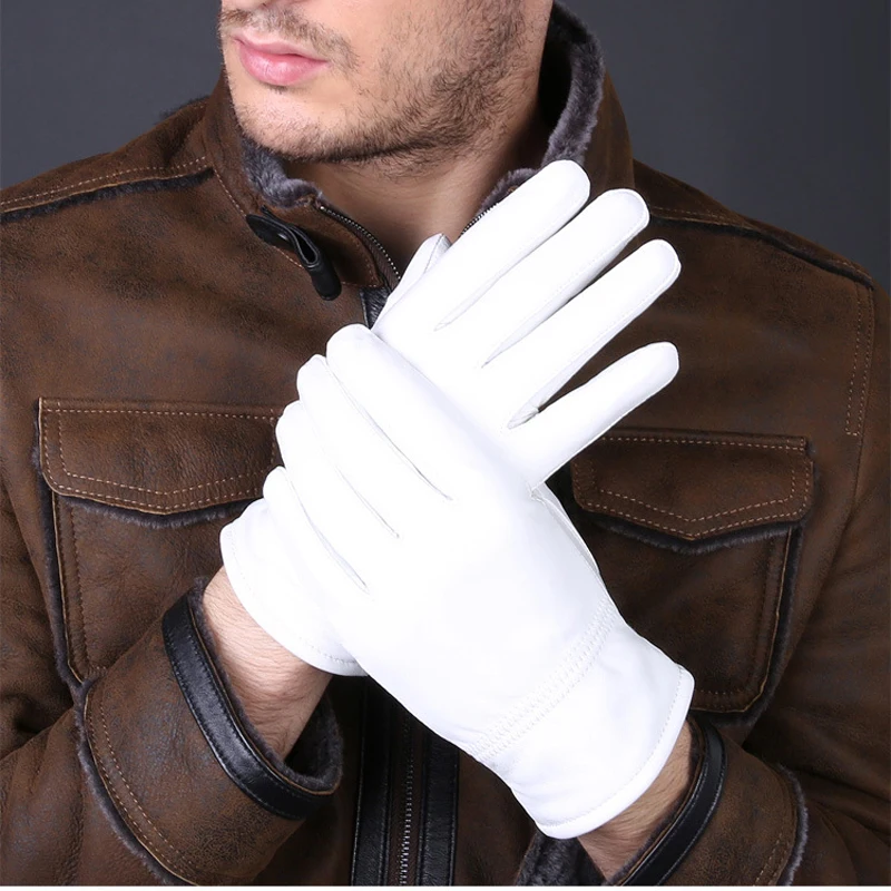 Leather Driving Glove - Guanti bianchi in vera pelle invernale