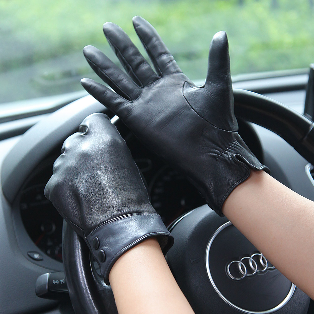 Wool Glove Lined - Guanti in vera pelle nera moda