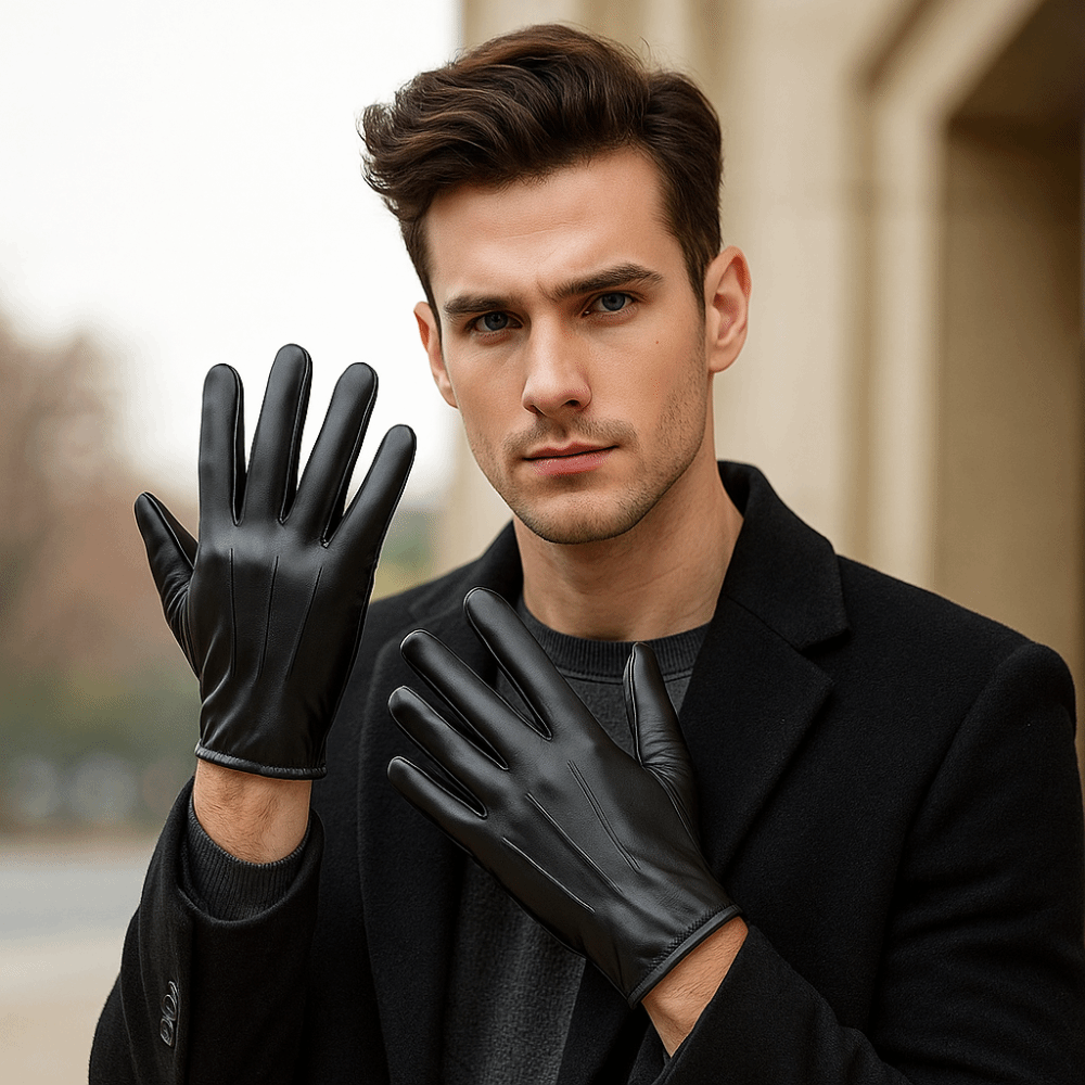 Leather Driving Glove - Guanti da Guida Neri alla Moda,
