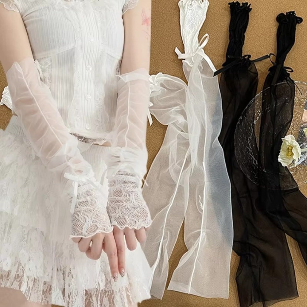 Fingerless Glove Knit - Guanti in pizzo Y2K con volant,