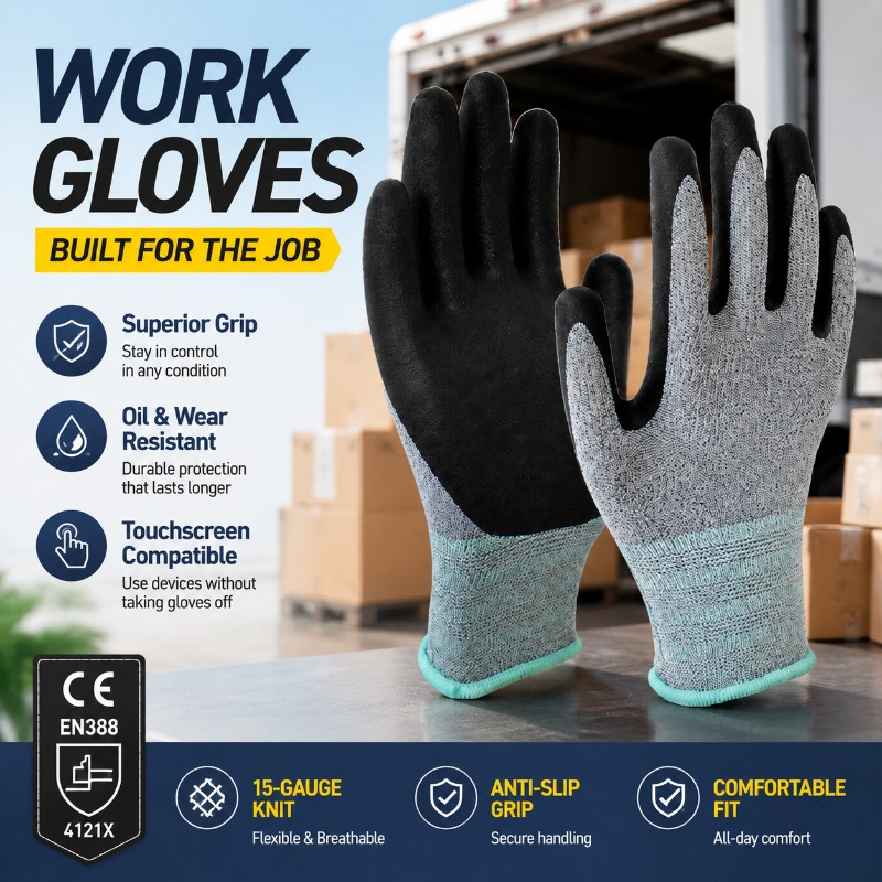 Nitrile Mechanic Glove - Guanti da Lavoro in Poliestere con
